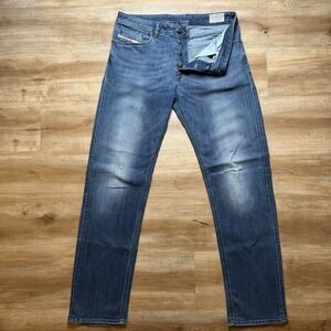 Diesel Waykee Jeans Men 33x34 Blue Straight Leg Stretch Medium Wash Faded 0814W